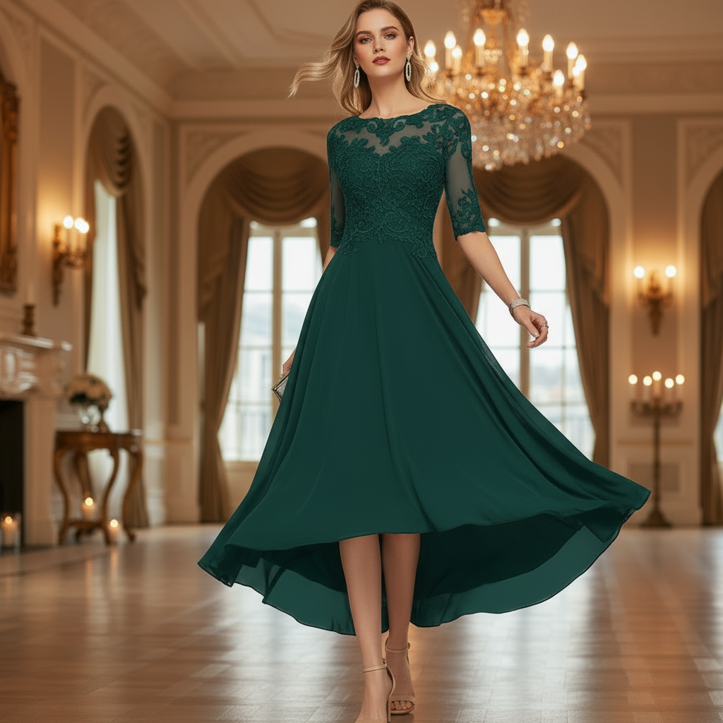 Women’s Cocktail Dress | Elegant Lace Details, Flattering Fit-Women's Dresses-Zeravi-Green-S-Zeravi