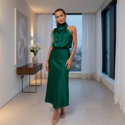 Women’s Maxi Dress | Elegant Halter Neck, Versatile Fit-Women's Dresses-Zeravi-Green-S-Zeravi
